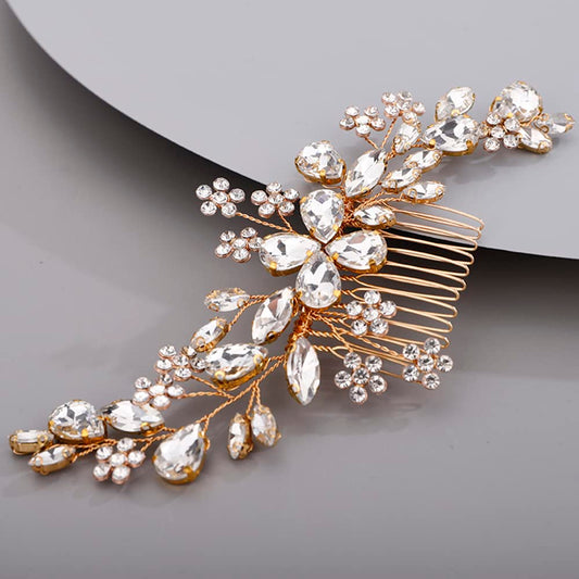 BERYUAN Teardrop Flower Crystal Hair Comb for Women Cute Crystal Comb for Bride GOLD