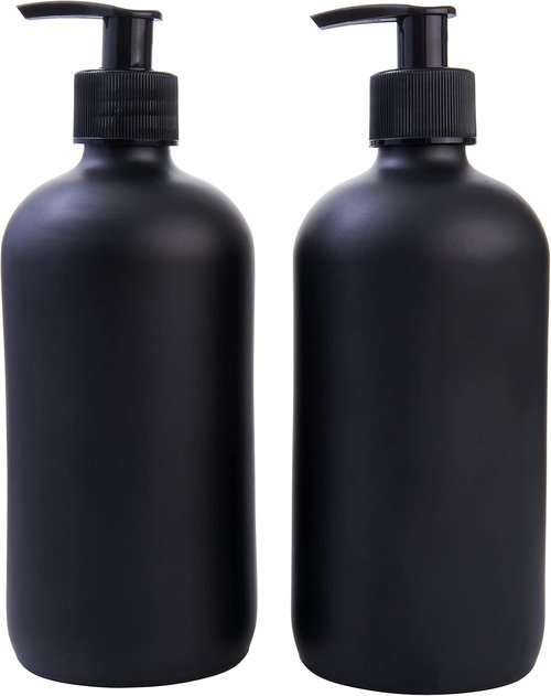 Boston Round Glass Bottles - 16oz Reusable Spray Bottle & Soap Dispenser Set of 2
