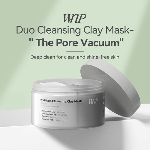 WNP Duo Cleansing Clay Mask with Niacinamide & Hyaluronic Acid – Deep Pore Cleanser for T-Zone & U-Zone, Blackhead Remover, Hydrating & Oil-Control Face Mask, 3.53oz