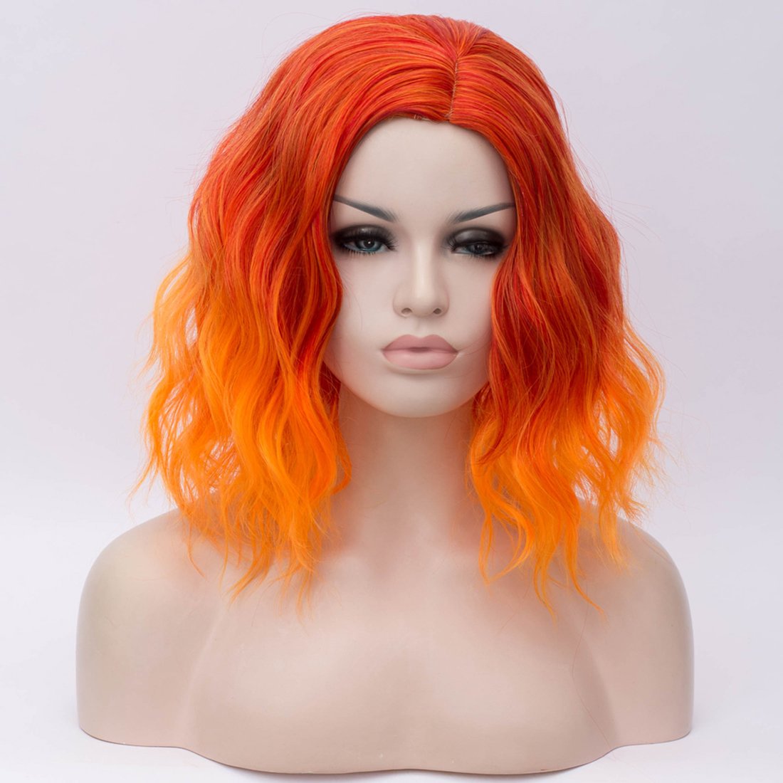 BUFASHION 14" Women Short Orange Kinky Straight Cosplay Synthetic Wigs With Air Bangs 46 Colors Available (Orange)