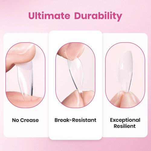 Beetles Gel Nail Tips Flat-X - Almond Square Medium, 320pcs 16 Sizes, Pre-Etched Half Matte Full Cover Soft Acrylic Press on Easy DIY False Nail Extension Salon for Flat & Natural Nail Beds