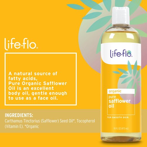 Life-flo Pure Safflower Oil - Organic Moisture-Rich Face & Body Oil | Hypoallergenic 16oz for Skin & Hair Care