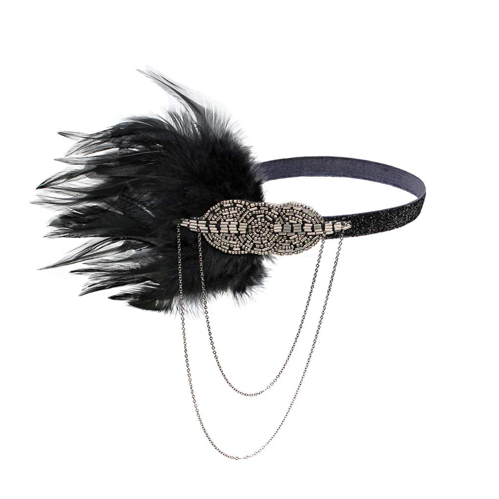 Roaring Art Deco 1920s Headpieces for Women Flapper Headband 20s Gatsby Costume Peacock Hair Accessories 04Qiang Black