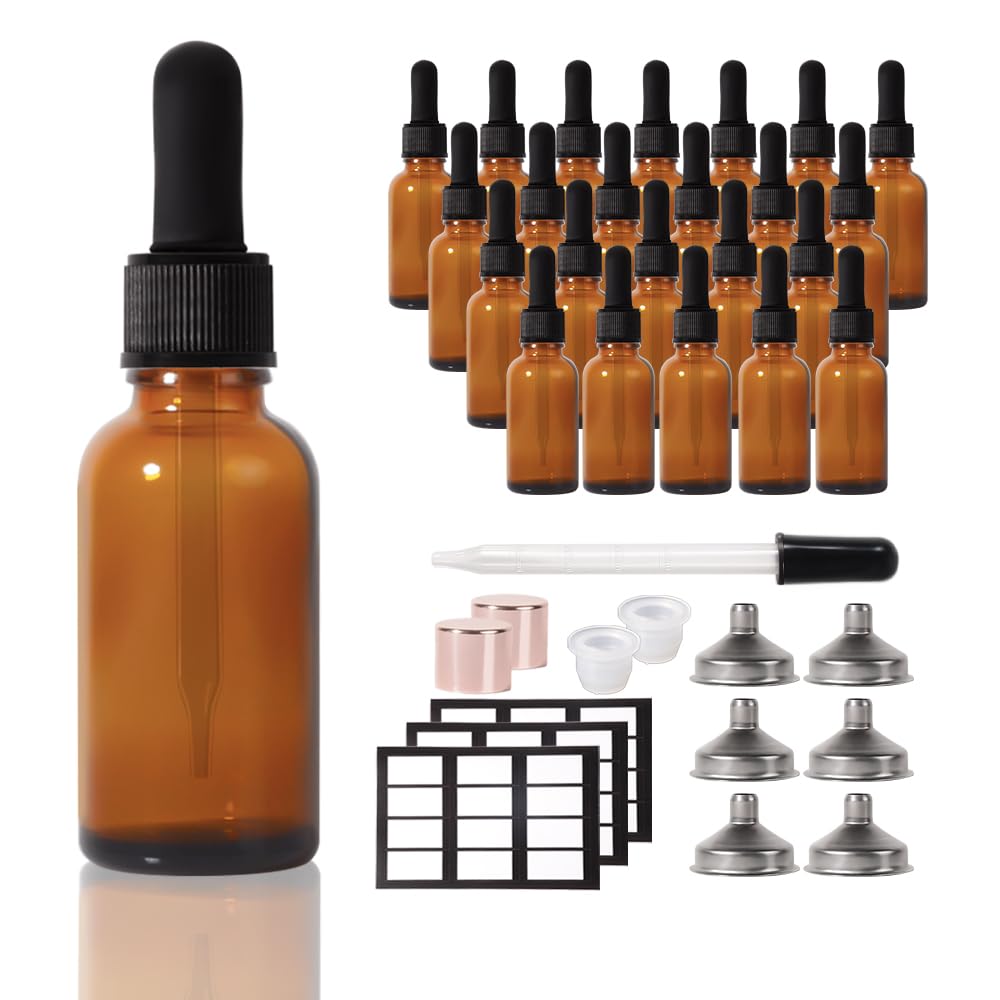 Stellacare 1oz, 24P Dropper Bottle Oil Bottles for Hair Leak-proof Travel Bottles Tincture Bottles with Dropper Glass Dropper Bottles