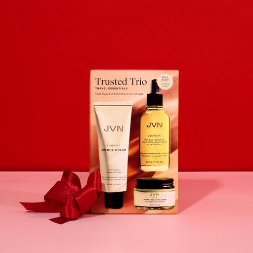 JVN Travel Essentials Hair Care Set - Air Dry Cream, Recovery Serum & Scalp Oil | Silicone-Free, Pack of 3