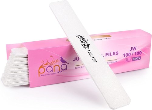 PANA Jumbo Size Double-Sided Nail Files - 10PCS White 100/100 Grit Emery Boards for Manicure & Pedicure