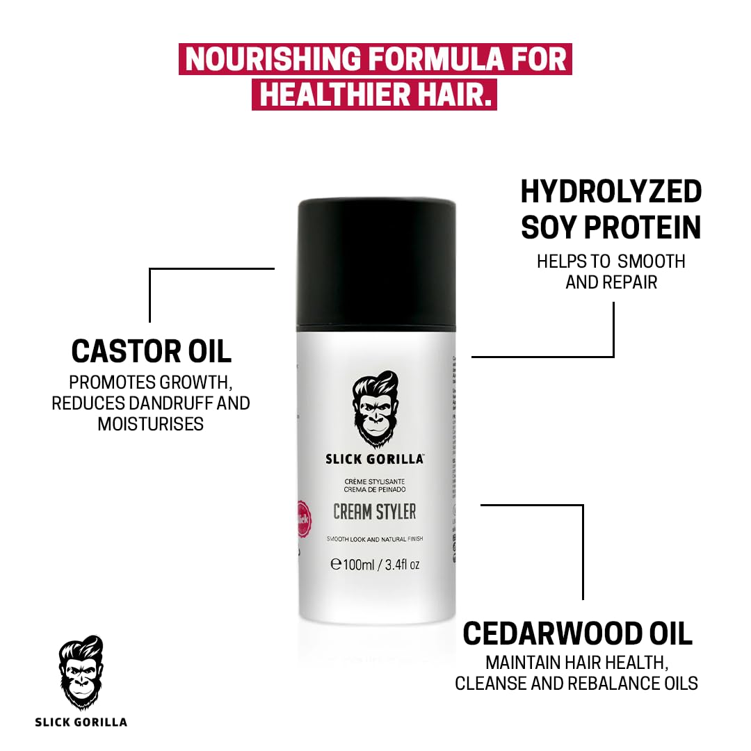 Slick Gorilla Hair Styling Cream - Lightweight Flexible Hold | Smooth Frizz Control | 3.38 fl oz