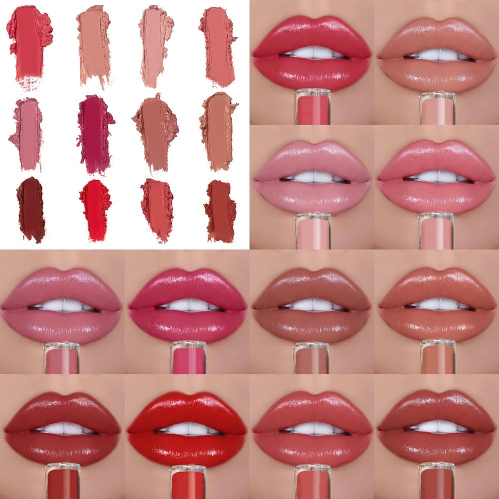 Teamoda 12 Color Cream Lip Gloss - Long-Lasting, Waterproof Hydrating Velvet Lipstick | 1.3 Fl Oz