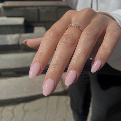 KQueenest Pastel Light Pink Press on Nails Short Oval, Glossy Soft Gel Fake Nails Press on, Extra Short Almond Fake Nails with UV Cover, Thick Acrylic Glue on Nails for Wome Wedding & Everyday 4 Pcs