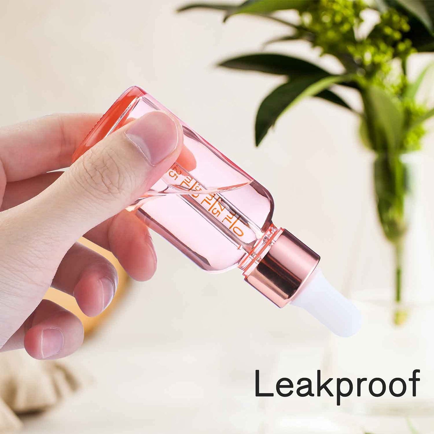 PrettyCare Glass Dropper bottle 2 oz (12 Pack Rose Eye Dropper Bottle 60 ml with Measured Pipettes, Golden Caps, Labels, Funnel) for Essential Oils, Beard Oil, Body Oil