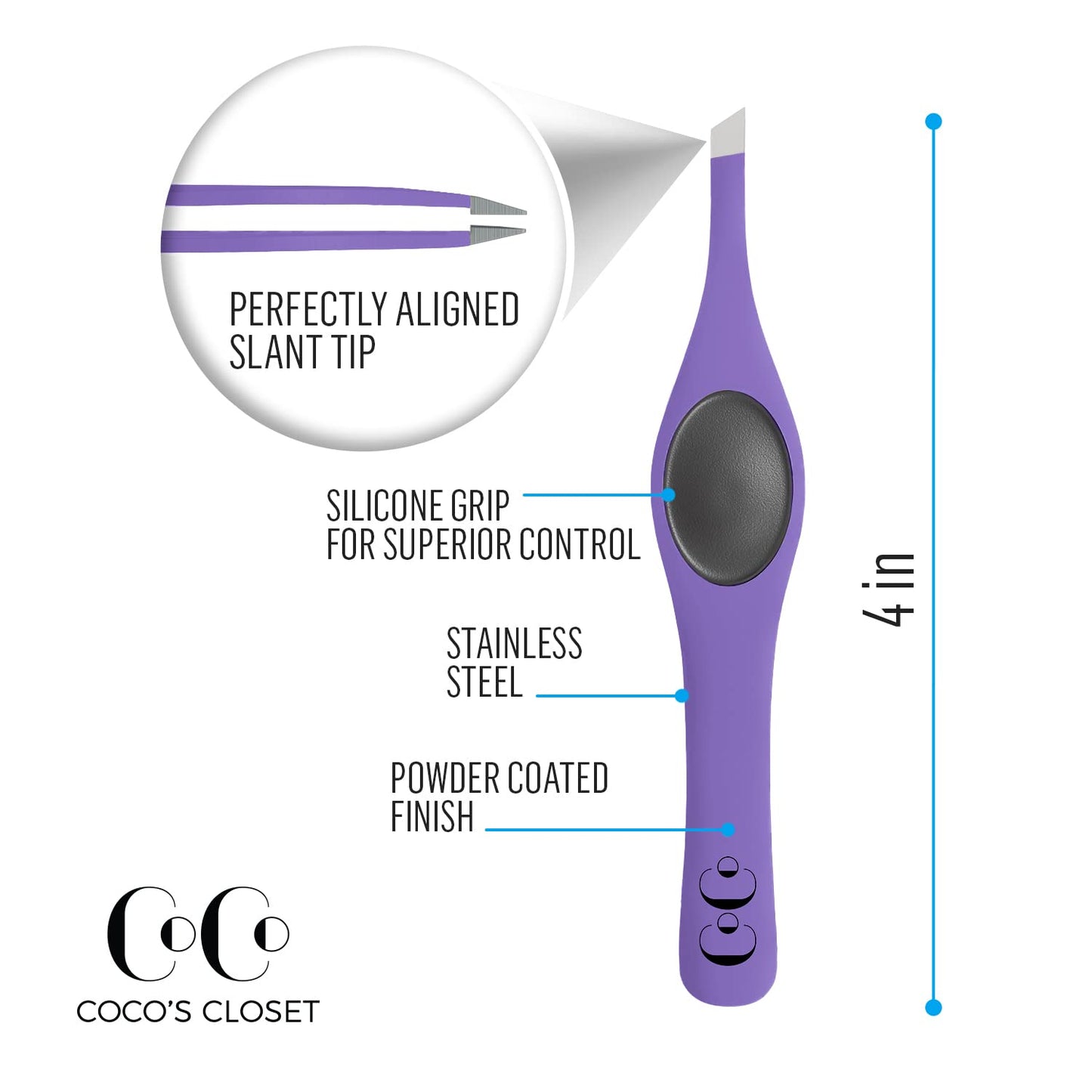 Precision Tweezers for Women Facial Hair - Stainless Steel Tweezers for Women and Men - Ideal for Eyebrow Shaping and Hair Removal - Slanted Tips, Durable and Ergonomic Grip Design