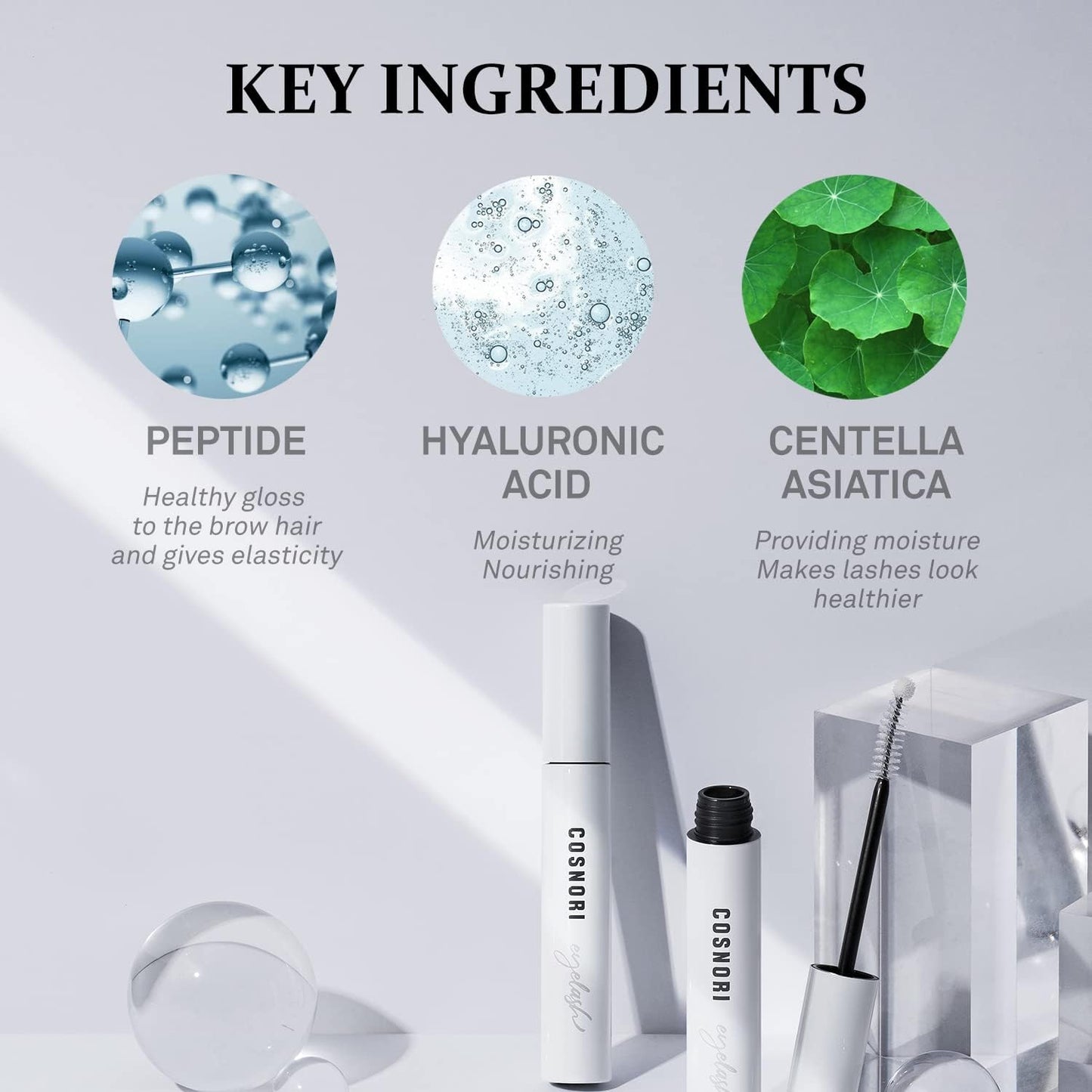 COSNORI Long Active Eyelash Serum - Korean Eyelash Boost Serum – Eyebrow Growth Enhancer for Longer and Thicker – Vegan, Irritation Free- Peptides, Hyaluronic Acid, 0.3 fl.oz.
