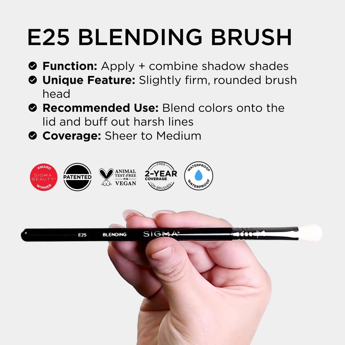 Sigma Beauty E25 Eyeshadow Blending Brush - Professional Tool for Seamless Blending & Softening Edges (1 Brush)