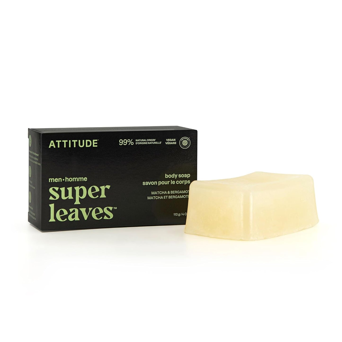 ATTITUDE Bar Soap - Natural Body Wash for Men with Avocado Oil | EWG Verified, Matcha & Bergamot, 4 Oz