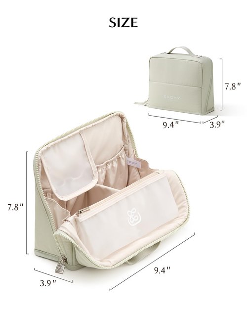 EACHY Standing Makeup Bag - Large Waterproof Cosmetic Bag & Toiletry Bag Organizer with Phone Holder, Detachable Dividers, Wipe-Clean Brush Pouch for Women