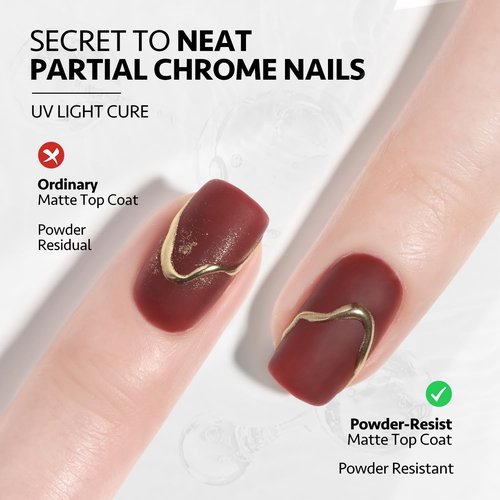 GAOY Matte Gel Top Coat, 16ml Powder-Resist Matte Finish for Detail Chrome Powder Painting Long Lasting UV Gel Nail Art DIY