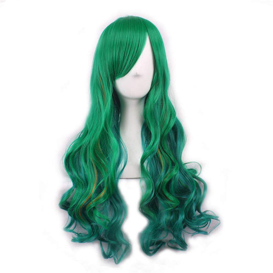 Sharebeauty 27" Womens Long Wavy Synthetic Wig Anime Cosplay Halloween Costume Party Wig Green with Highlights