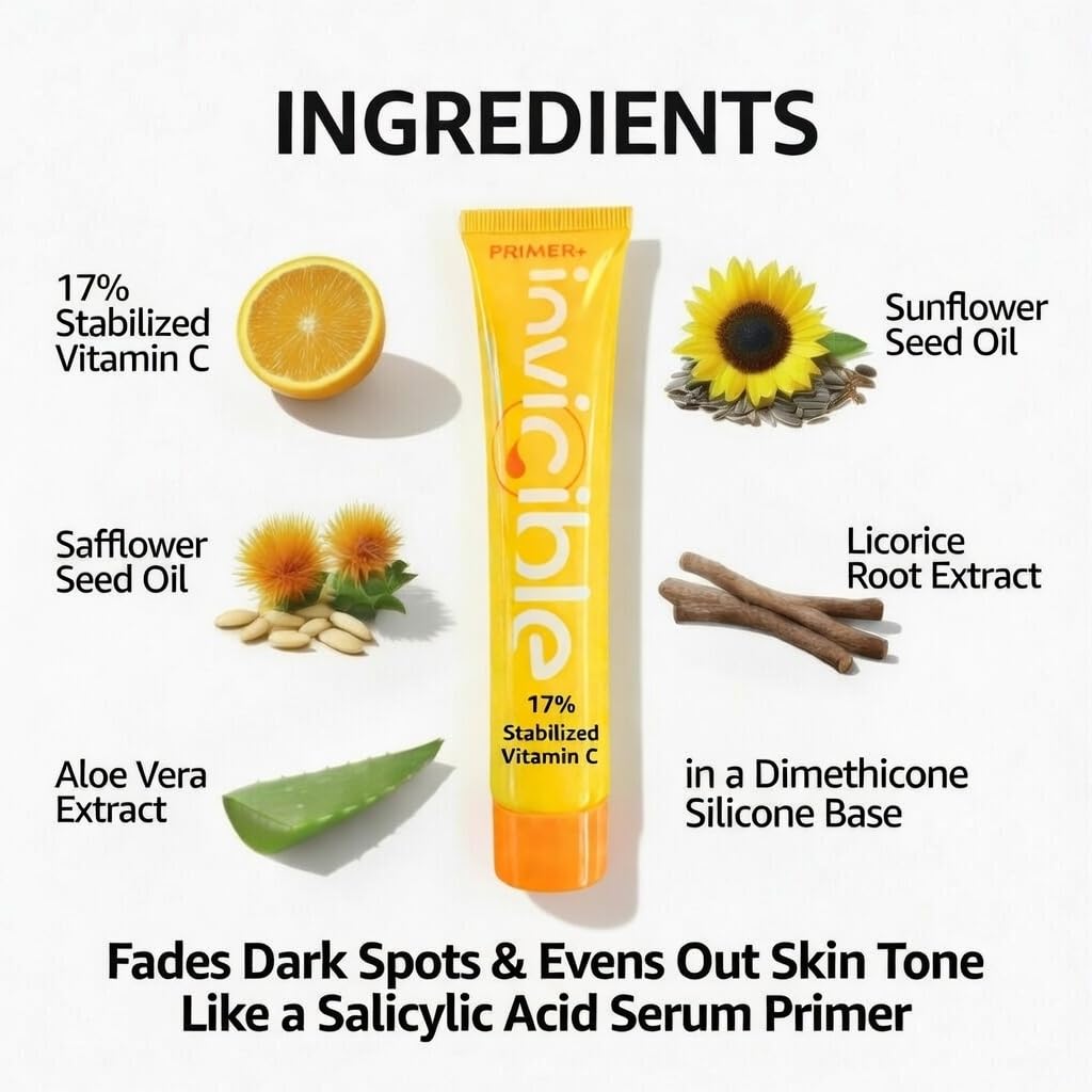 Skiennix Face Primer - Brightening & Illuminating with 17% Vitamin C | Smooths Skin Tone, 1fl oz