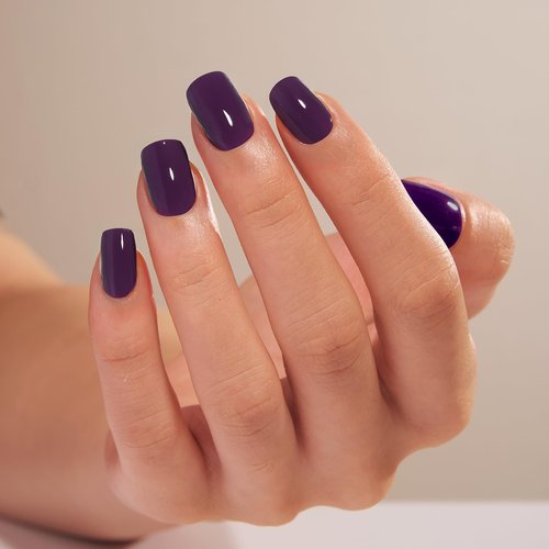 Curvlife Press on Nails Acrylic Fake Nails with Short Square Reflective purple Design Full Cover False Nails Reusable Nail Kit with Nail Glue Adhesive Tab Glue on Nails