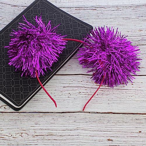 LUX ACCESSORIES Foil Strips Pom Poms Style Cat Ears Fashion Headband (FUCHSIA)