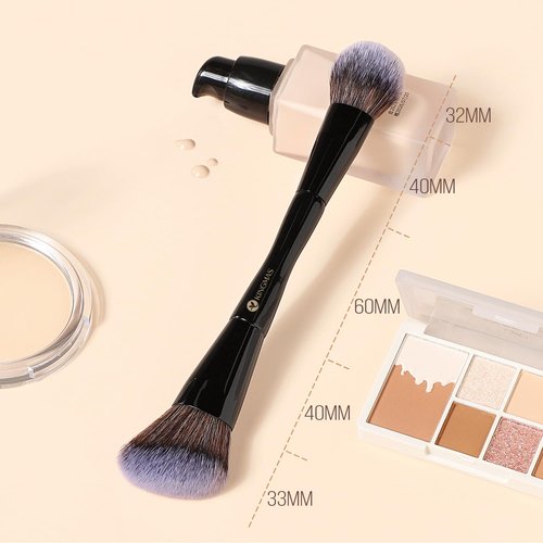 KINGMAS Dual-Ended Foundation & Bronzer Duo Brush - Angled & Round Top for Flawless Makeup Blending (Black)