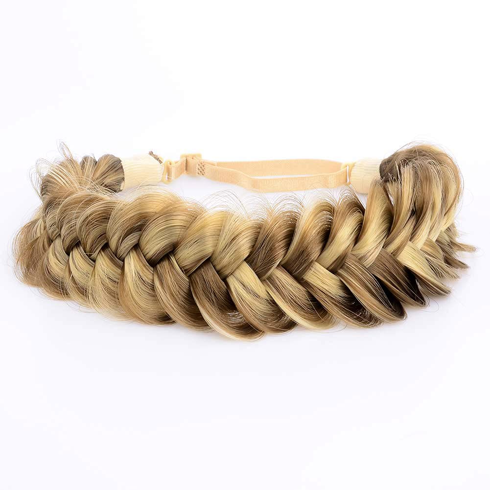 BOBIYA Messy Wide 2 Strands Synthetic Hair Braided Headband Classic Chunky Hair Braid Headbands Elastic Stretch Braid Headbands (Highlighted)