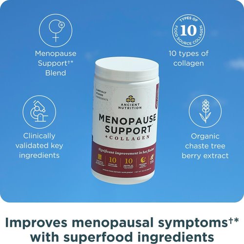 Ancient Nutrition Menopause Support Collagen Powder - Hydrolyzed Peptides for Hot Flashes & Sleep, Vanilla, 25 Servings