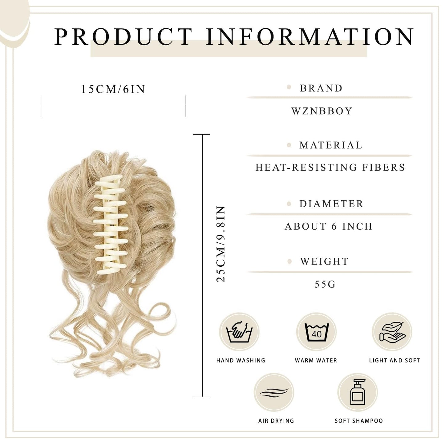 WZNBBOY Messy Bun Hair Piece Claw Clip Synthetic Chignon Tousled Updo with Tendrils Hair Extensions Hair Bun Curly Wavy Faux Hair Bun Hair Scrunchies Hair Accessories for Women（Light Blonde）