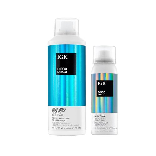 IGK Disco Disco Clear Gloss Hair Shine Spray - Lightweight High-Shine Finishing Spray | Full + Travel Size 5.3 + 2.1 oz