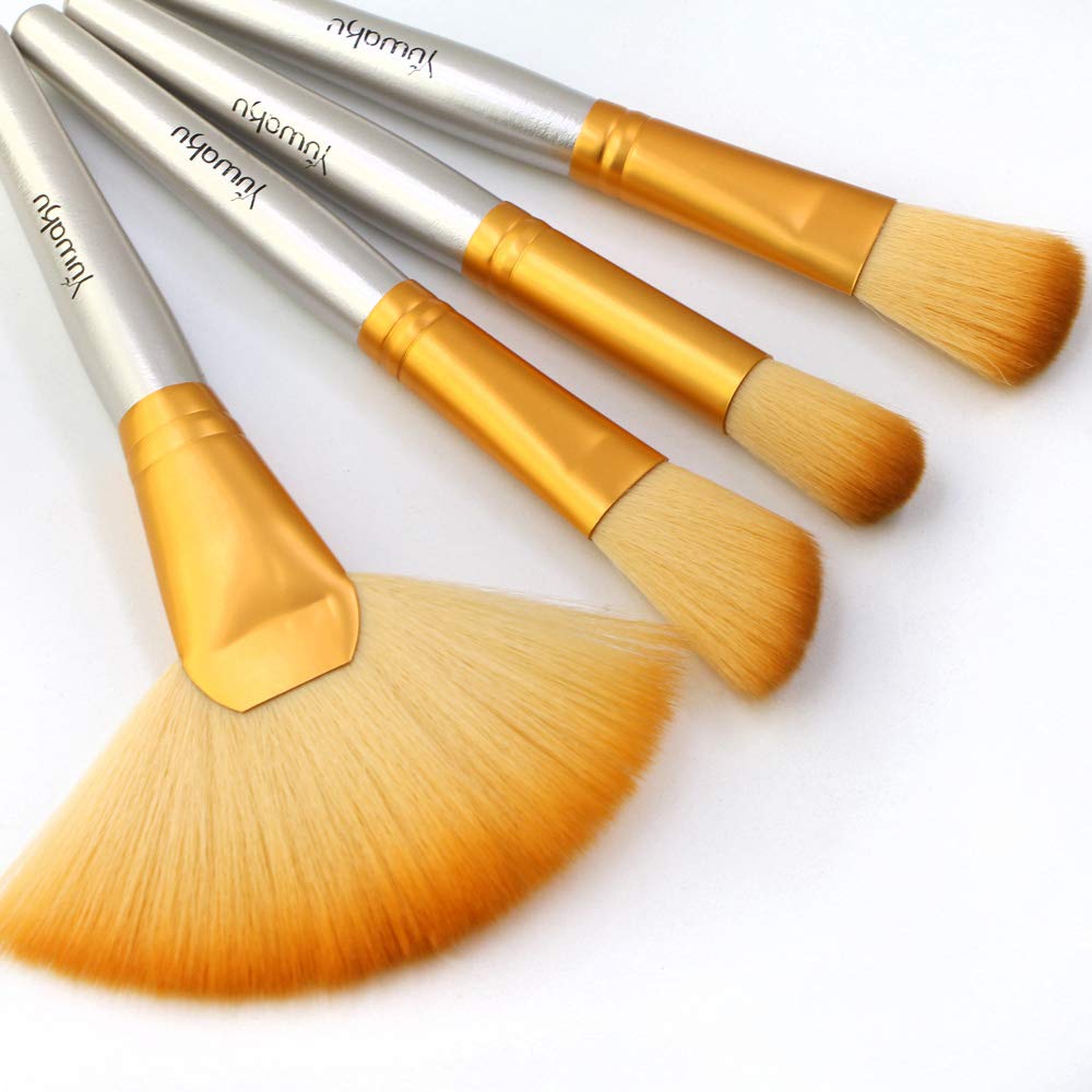 Champagne Makeup Brushes Set, Valentines Day Gifts for Kids,Yuwaku Silver Foundation Powder Blush Eyeshadow Brushes Blending 32 Piece NO Shed Cruelty-Free Synthetic Fiber Bristles Cosmetic Brushes