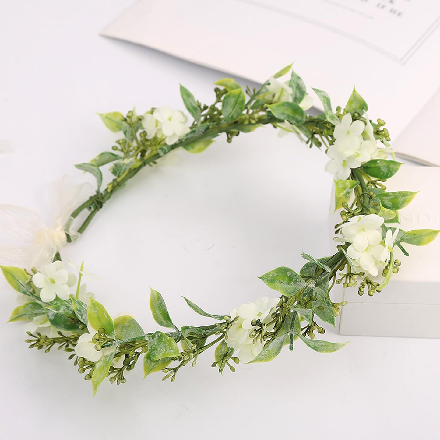 YnimioAOX Handmade Adjustable Flower Wreath Headband Halo Floral Crown Garland Headpiece,EMX011-cream coloured