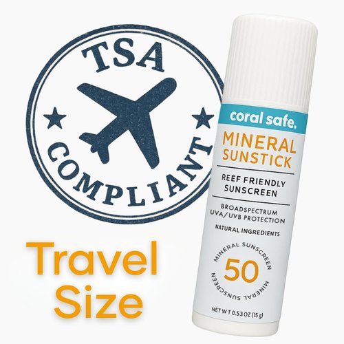 Coral Safe Reef Safe Sunscreen SPF 50 - Biodegradable Mineral Face Stick, Travel Size, 80 Min Water Resistant