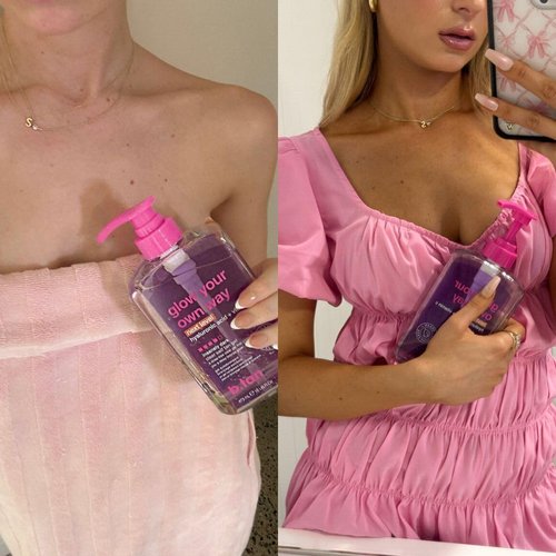 b.tan Insanely Dark Clear Self Tanning Gel with Mitt Kit | Glow Your Own Way Next Level Bundle - Quick Express Tanner for Face and Body with Applicator, Transfer-Proof, No Fake Tan Smell, 16 Fl Oz