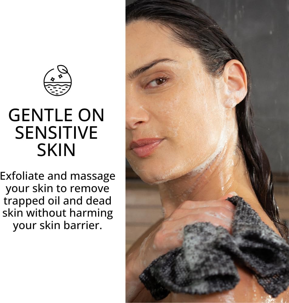 Sima Exfoliating Washcloth - Japanese Hexagon Fiber Body Scrubber Towel, Extra Long Dual-Sided (Black)