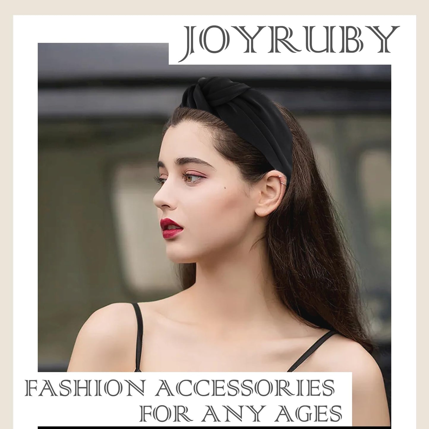 JOYRUBY Black Headband Top Knot Headband for Women, Black Headbands for Women Girls, Satin Knotted Wide Headbands for Women Non Slip Hair Accessories