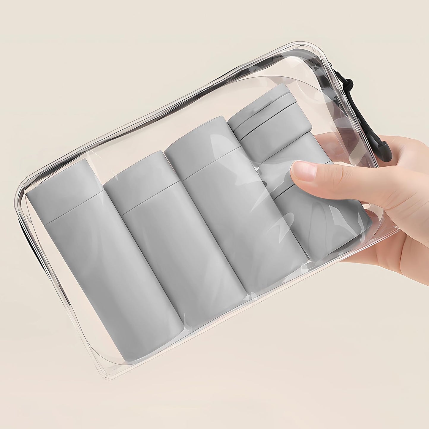 Travel Bottles for Toiletries, 5 Pack Travel Size Containers, TSA Approved Leak Proof Refillable Portable Travel Toiletry Bottles Set with Clear Toiletry Bag for Shampoo Conditioner, Lotion (Grey)