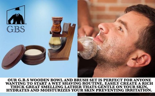 G.B.S GENTS Men's Classic Wooden Shaving Set - Brush, Stand & 3.5-Inch Soap Bowl