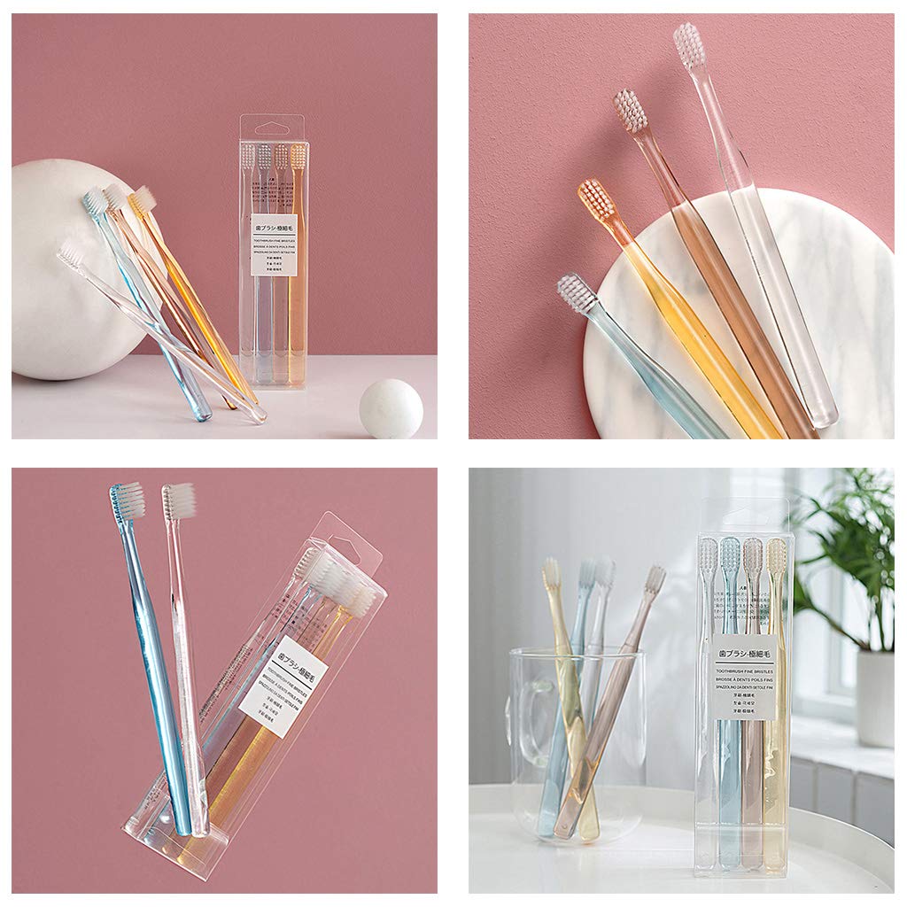 Skiennix Nordic Clear Crystal Handle Toothbrush Set - Soft Bristles, 4 Pieces, Compact Design