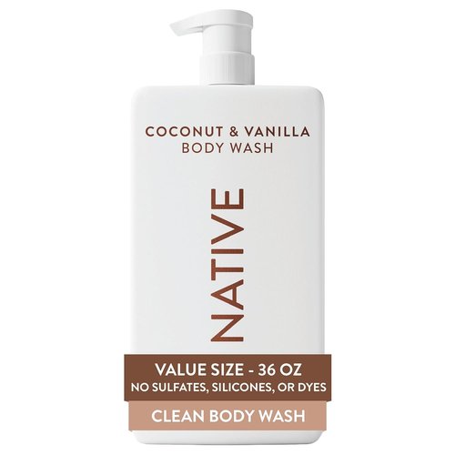 Native Body Wash - Coconut & Vanilla Scent - Gentle Sulfate-Free Formula for All Skin Types - 36 oz Pump Bottle