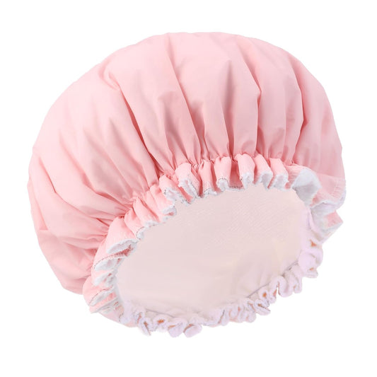 Skiennix Reusable Shower Cap - Waterproof Terry Cloth Lined Design | Pink Double Layer for All Hair Lengths