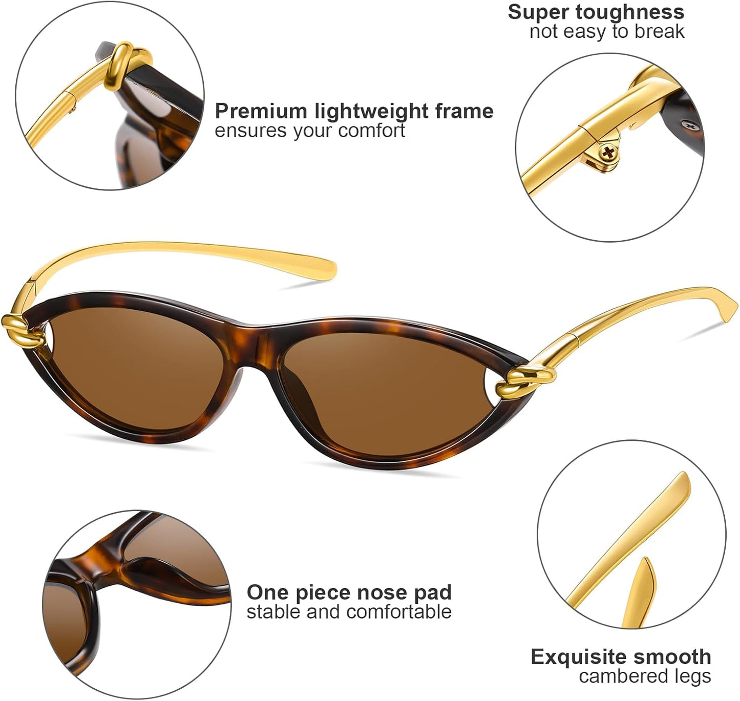 Skiennix Retro Oval Sunglasses - Fashion Cat Eye 90s Sunnies for Women & Men | Slim, Lightweight, UV Protection