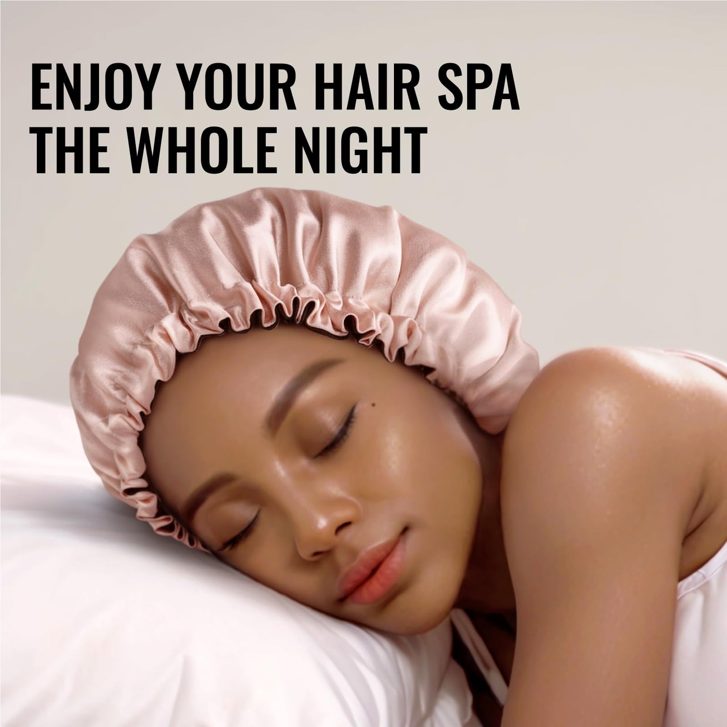 PARISBELLA Reversible Smooth As Silk Satin Bonnet For Sleeping, Adjustable Satin Sleep Cap for Curly Hair, Chic Satin Hair Wrap With Scrunchy, Pale Pink, Large, Pack of 1