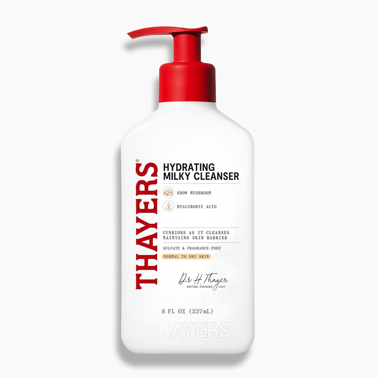 Thayers Milky Hydrating Face Cleanser - Gentle Facial Wash with Snow Mushroom & Hyaluronic Acid | 8 Fl Oz