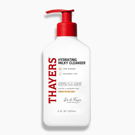 Thayers Milky Hydrating Face Cleanser - Gentle Facial Wash with Snow Mushroom & Hyaluronic Acid | 8 Fl Oz