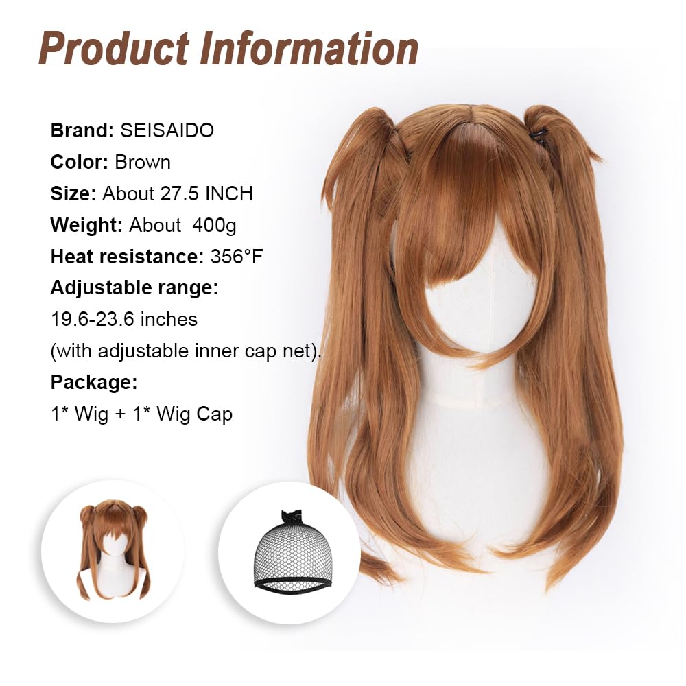 SEISAIDO Long Orange Wig Anime Cosplay Wig With 2 Detachable Ponytails Straight Hair + Cap for Halloween Costume Party