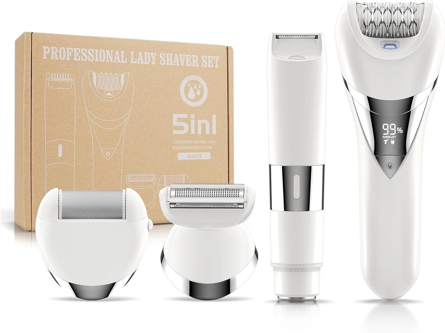 Skiennix Electric Bikini Epilator - 5-in-1 Hair Removal for Face, Arms, Legs & Bikini | Waterproof & Rechargeable