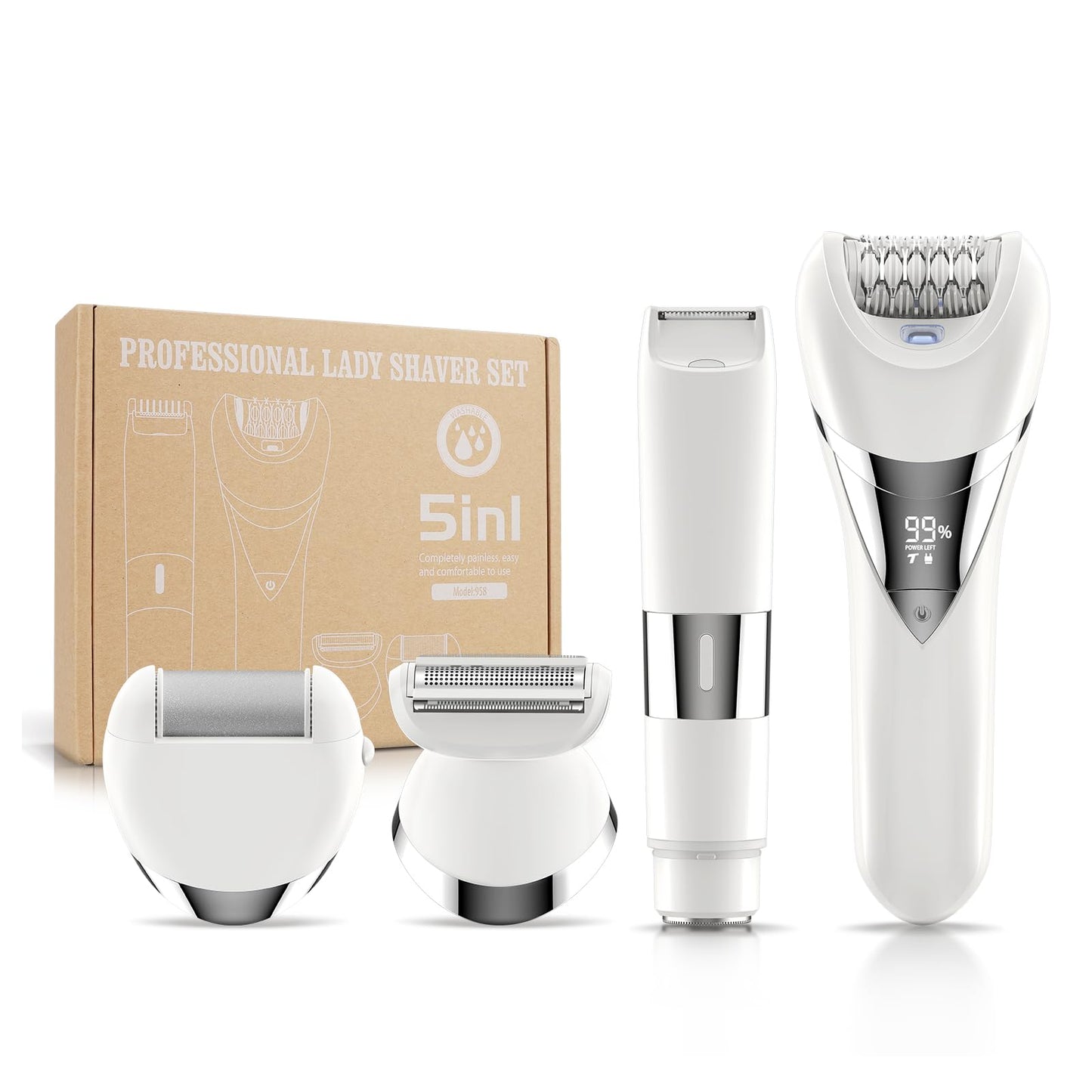 Electric Bikini Epilator for Women, 5 in 1 Hair Removal for Face, Chin, Arm, Leg, Armpit, Bikini Trimmer, IPX6 Waterproof, USB Rechargeable, Wet & Dry Lady Shaver,2 Speeds & 5 Cutter Heads