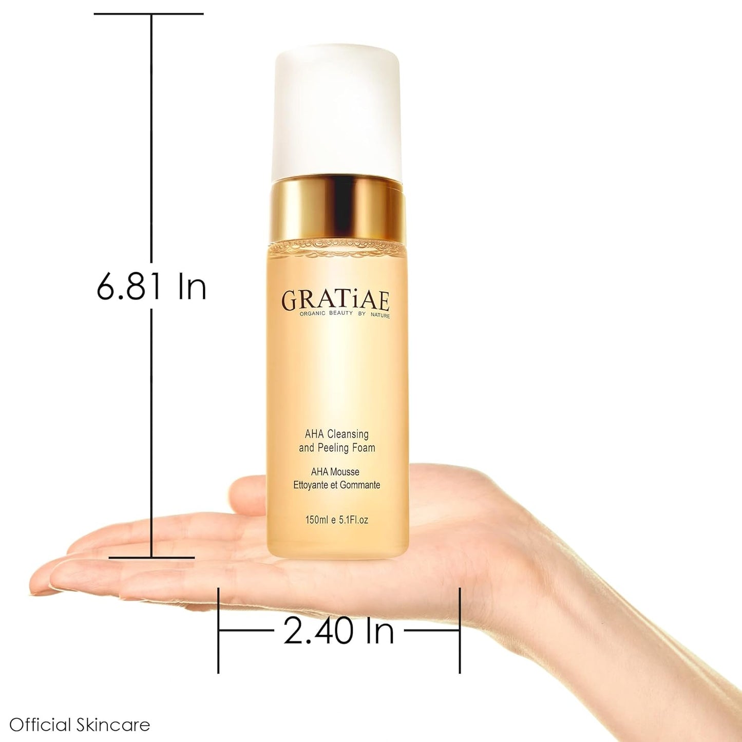 Gratiae Organics AHA Cleansing Foam - Gentle Non-Drying Facial Cleanser for Sensitive Skin, 5.1 fl oz