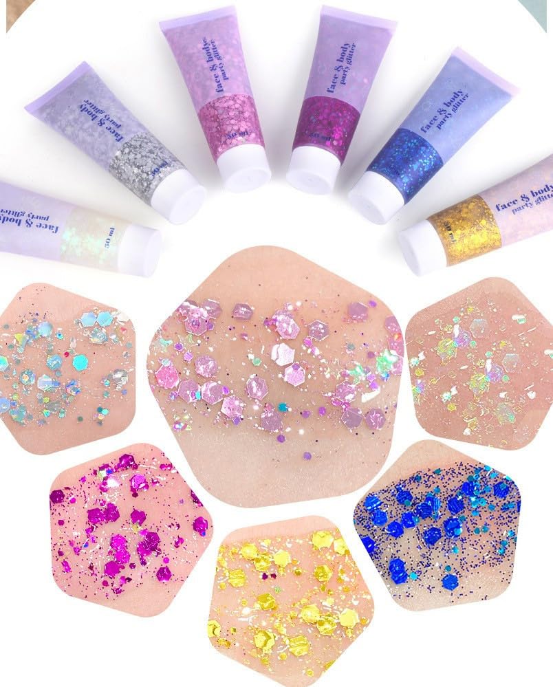 White Body Glitter,Face Glitter,Singer Concerts Music Festival Rave Accessories for Body Glitter Makeup for Women.