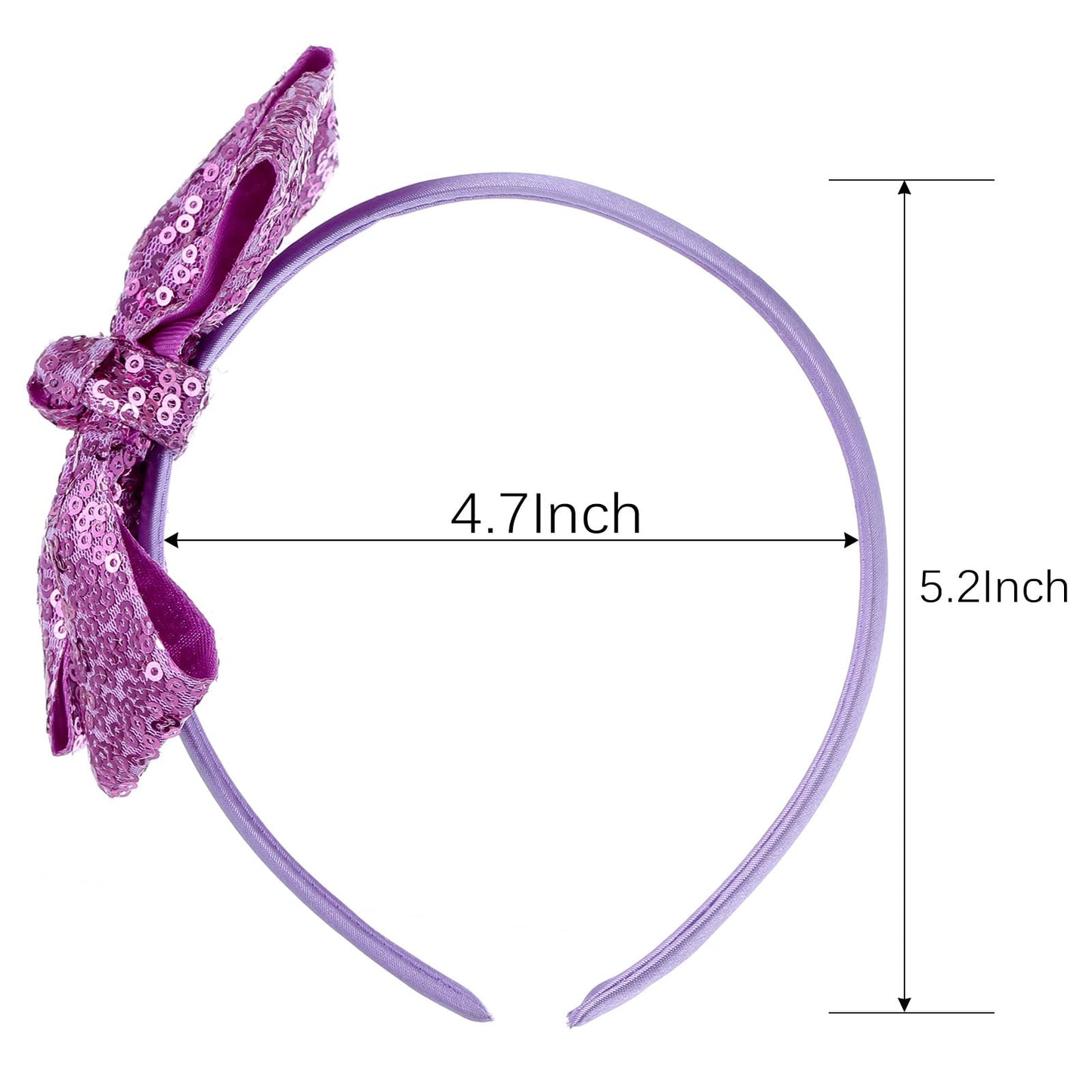 Kiszu Sparkly Sequin Hair Bow Headband for Girls, Kids, and Toddlers - Fashion Cute Boutique Style Hair Accessory - 2 Piece (Purple,Hot Pink)